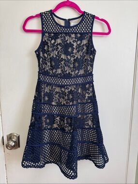 Us Angels Navy Dress with Hot Pink Accent